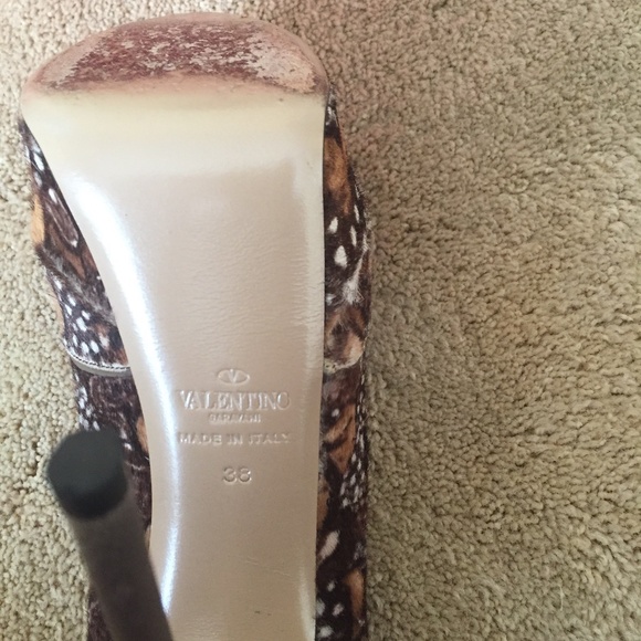 Valentino Round Toe Platform Printed Brown Pump Shoe With Stud Rockstud 38 - Picture 4 of 12